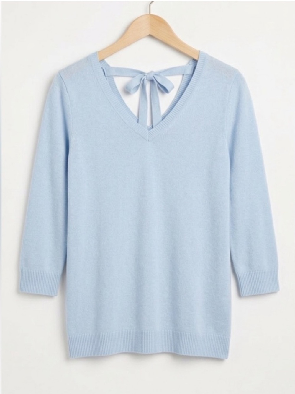 NWOT TALBOTS powder blue double v tie back pima cotton sweater size large new